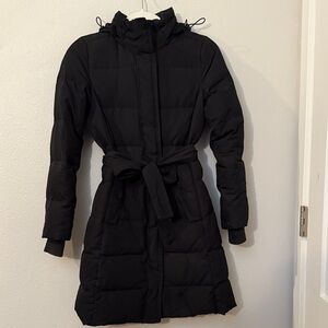 J. Crew Long Belted Black Puffer Jacket